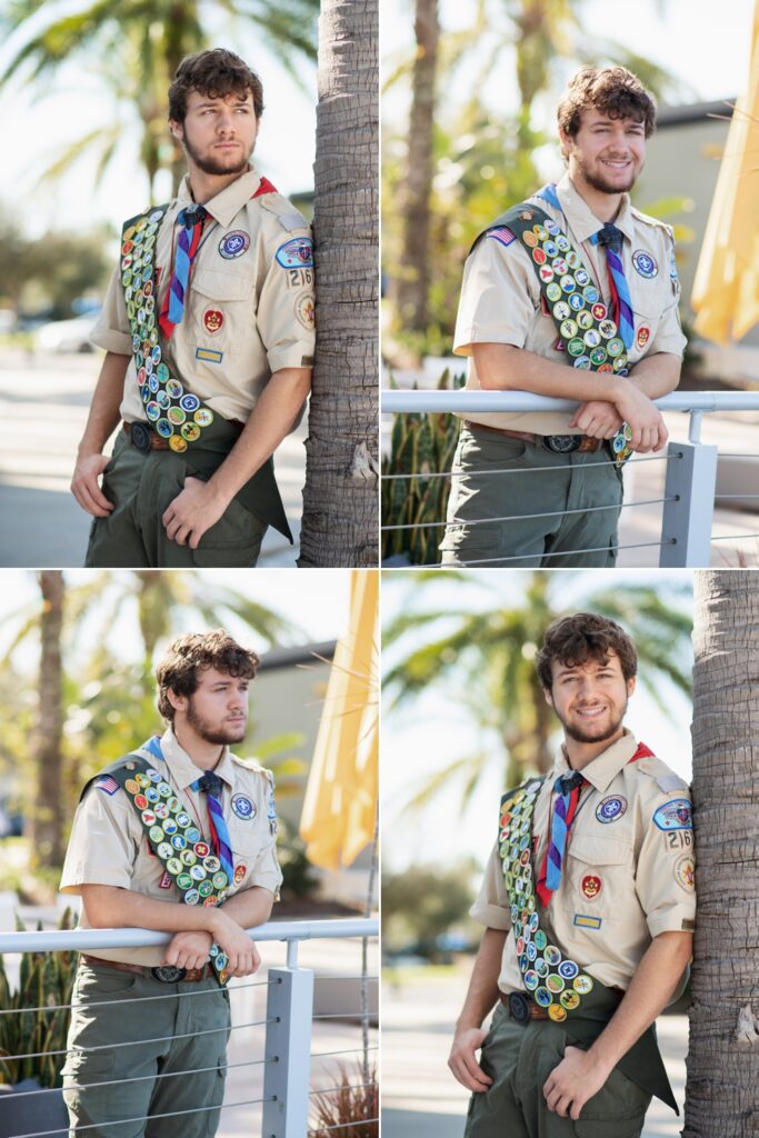 Senior guy in Orlando poses in his Boy Scout uniform